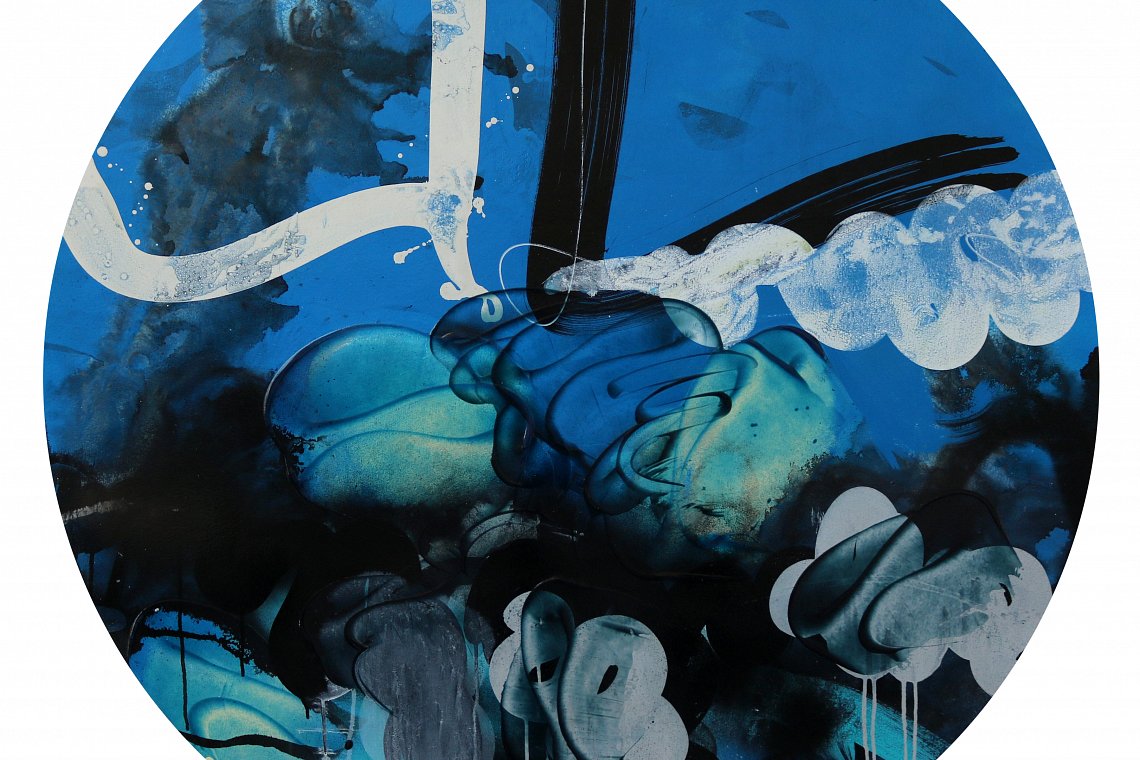 Bathyal Blue, 2019, Alkyd Oil & Ink on Primed Paper, 111 cm Diameter