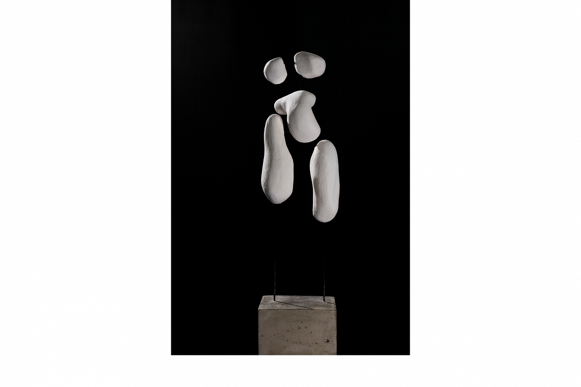 Reliquary, 2020 Steel, Crystal R, Styrofoam, Concrete, Wood 123 x 30 x 30cm (black background)